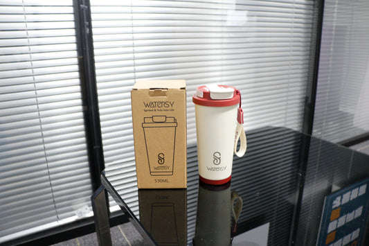 WATERSY Coffee Mug to Go, 530 ml Flip Straw Thermal Mug Stainless Steel with Straw, Double Wall Insulated Travel Mug with Lid, Leak-Proof, White
